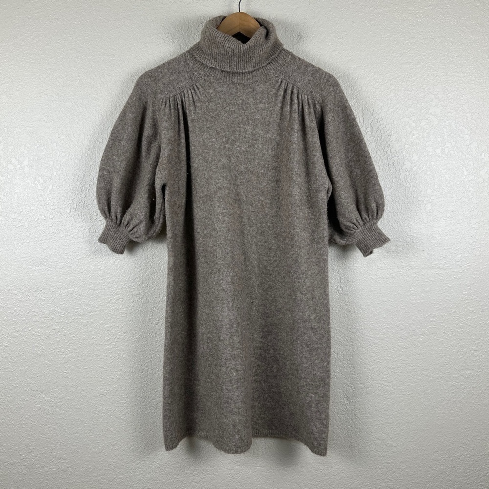 Zara Women’s Small Turtleneck Puff Short Sleeve Sweater Dress Brown